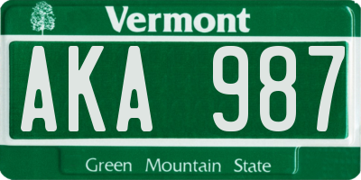 VT license plate AKA987