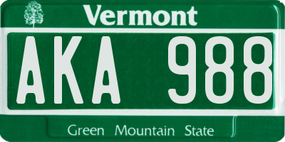 VT license plate AKA988