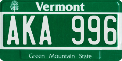 VT license plate AKA996