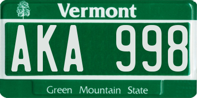 VT license plate AKA998