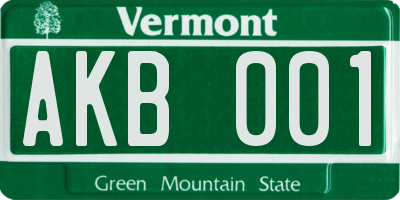 VT license plate AKB001