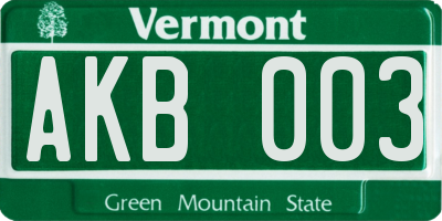 VT license plate AKB003
