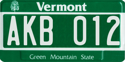 VT license plate AKB012