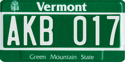 VT license plate AKB017