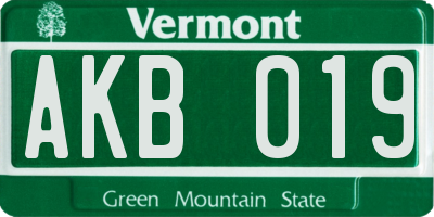 VT license plate AKB019
