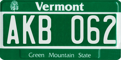 VT license plate AKB062