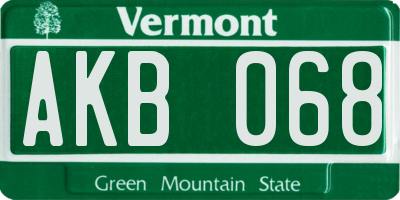 VT license plate AKB068