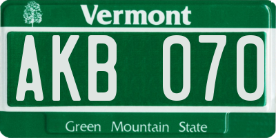 VT license plate AKB070