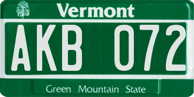 VT license plate AKB072