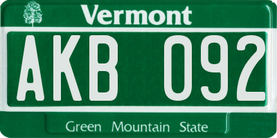 VT license plate AKB092