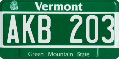 VT license plate AKB203