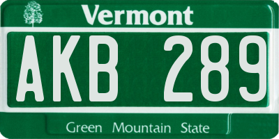 VT license plate AKB289
