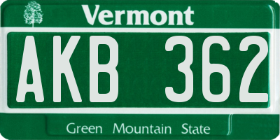 VT license plate AKB362