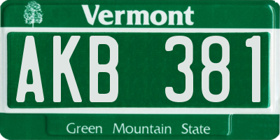 VT license plate AKB381