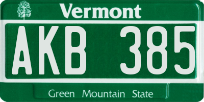 VT license plate AKB385