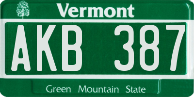 VT license plate AKB387
