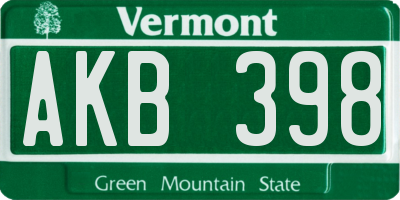 VT license plate AKB398