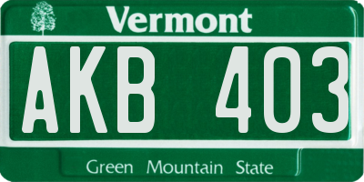 VT license plate AKB403