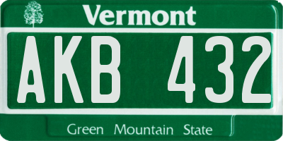 VT license plate AKB432