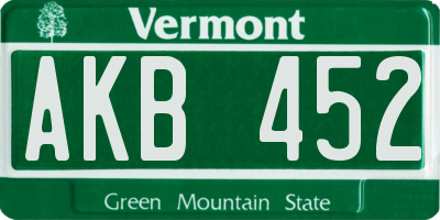 VT license plate AKB452