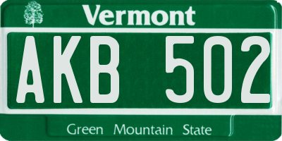 VT license plate AKB502