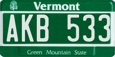 VT license plate AKB533