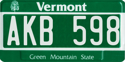 VT license plate AKB598