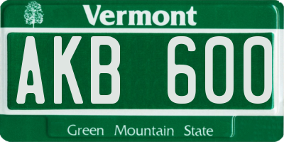 VT license plate AKB600