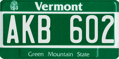 VT license plate AKB602