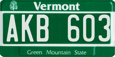 VT license plate AKB603