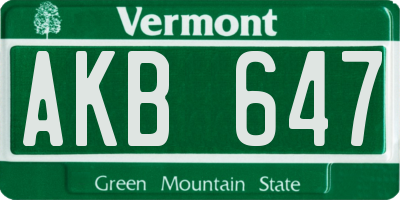 VT license plate AKB647