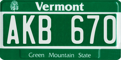 VT license plate AKB670