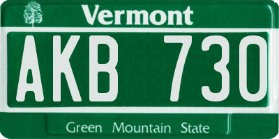 VT license plate AKB730