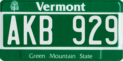 VT license plate AKB929