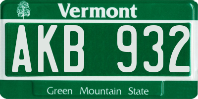 VT license plate AKB932