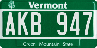 VT license plate AKB947