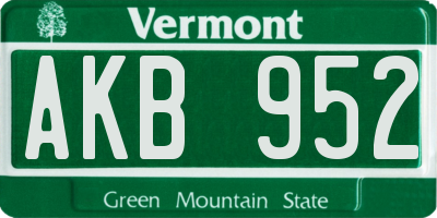 VT license plate AKB952