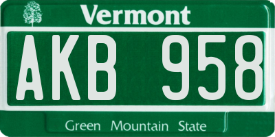 VT license plate AKB958