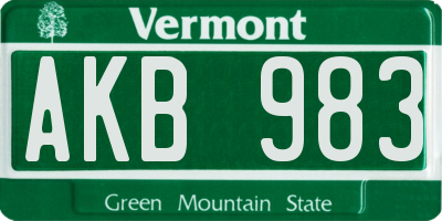 VT license plate AKB983