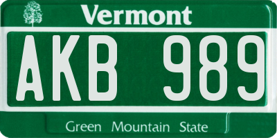 VT license plate AKB989