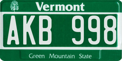 VT license plate AKB998