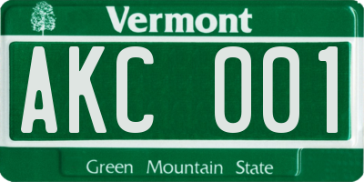 VT license plate AKC001