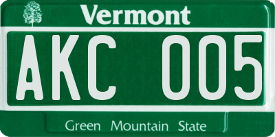 VT license plate AKC005
