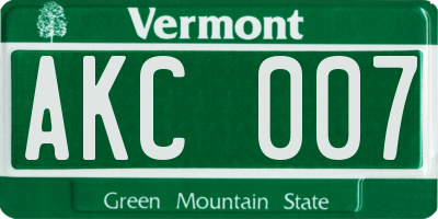 VT license plate AKC007