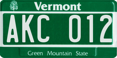 VT license plate AKC012