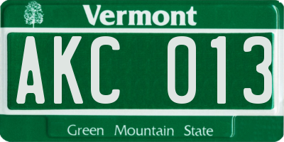 VT license plate AKC013