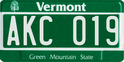 VT license plate AKC019