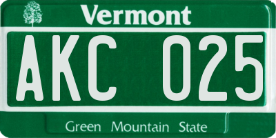 VT license plate AKC025