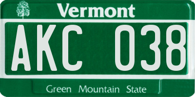 VT license plate AKC038