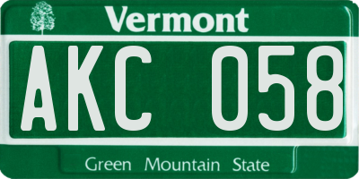 VT license plate AKC058